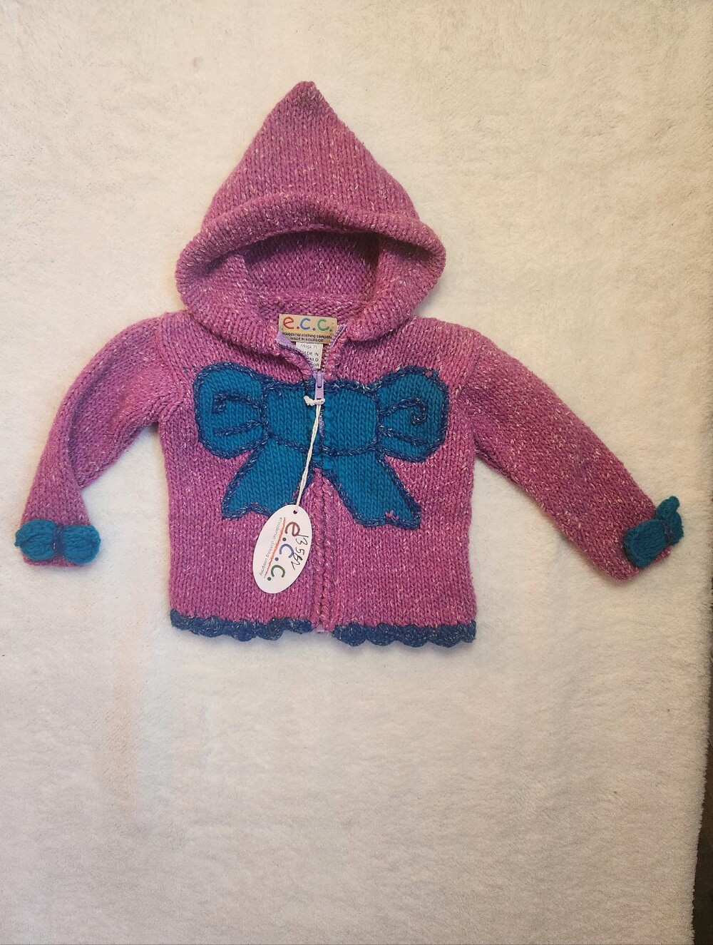 Ecuador Clothing Co. Lilac Knit Hoodie Cardigan with Bow Accents Size 0 Baby